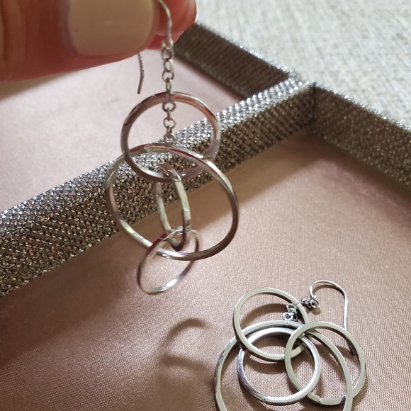 14k White Gold Circle Dangle Earrings - Picture 6 of 11